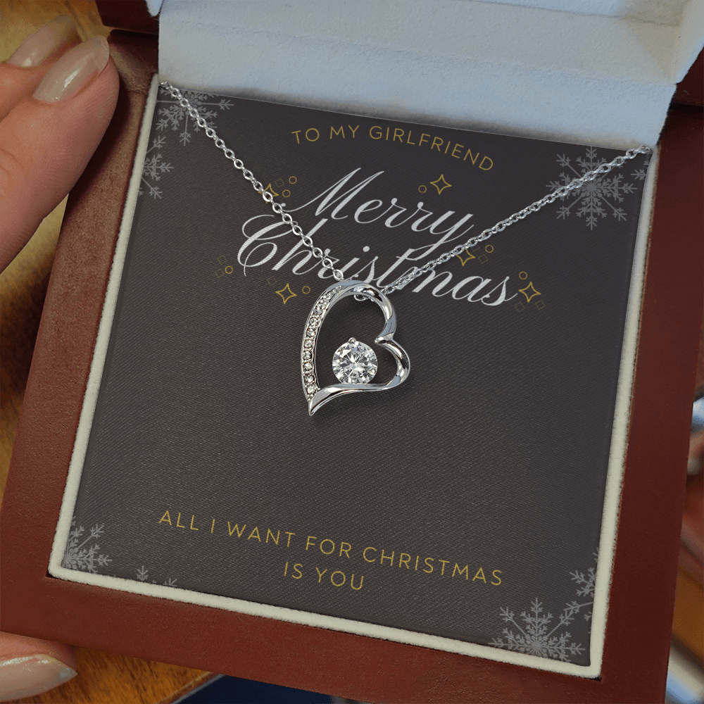 To My Girlfriend All I want For Christmas Message Card Forever Necklace 18k Gold or Stainless Steel 18" Necklace - Forever Love Necklace Gift Idea For Woman