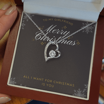 To My Girlfriend All I want For Christmas Message Card Forever Necklace 18k Gold or Stainless Steel 18" Necklace - Forever Love Necklace Gift Idea For Woman