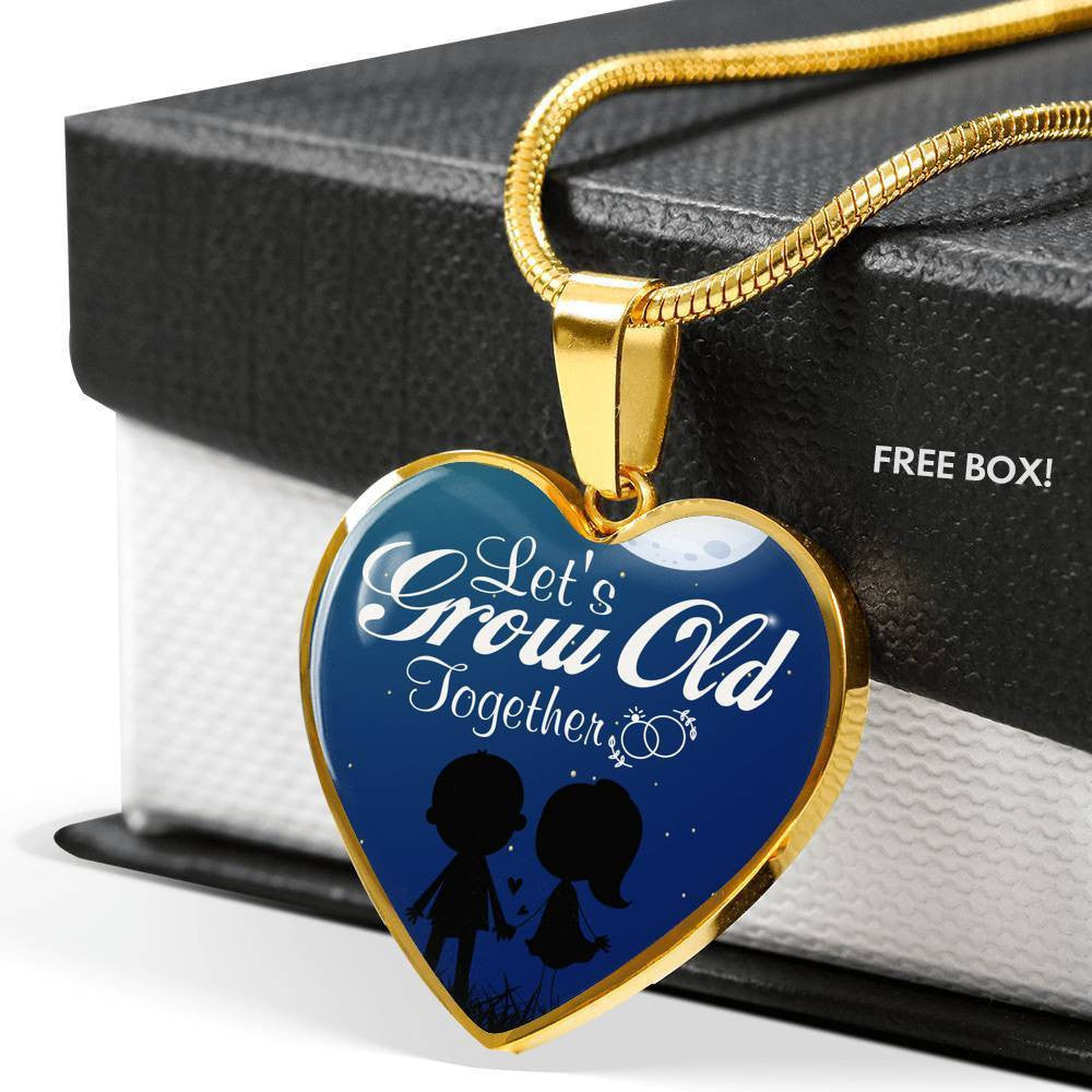 To Wife Let's Grow Old Together Stainless Steel or 18k Gold Heart Necklace Jewelry Gift  - Luxury Heart Pendant Necklace Gift Idea For Her/Him