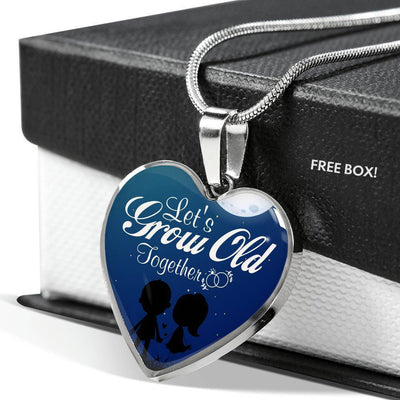 To Wife Let's Grow Old Together Stainless Steel or 18k Gold Heart Necklace Jewelry Gift  - Luxury Heart Pendant Necklace Gift Idea For Her/Him