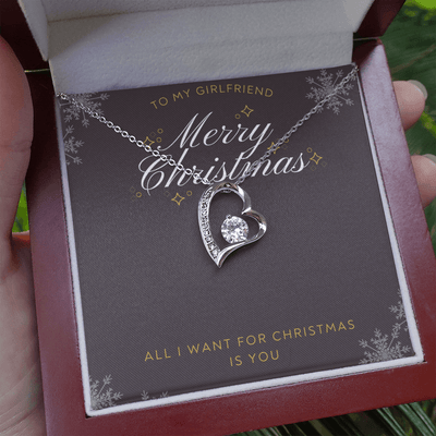 To My Girlfriend All I want For Christmas Message Card Forever Necklace 18k Gold or Stainless Steel 18" Necklace - Forever Love Necklace Gift Idea For Woman