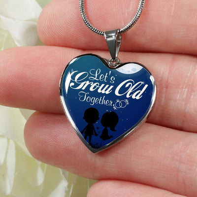 To Wife Let's Grow Old Together Stainless Steel or 18k Gold Heart Necklace Jewelry Gift  - Luxury Heart Pendant Necklace Gift Idea For Her/Him