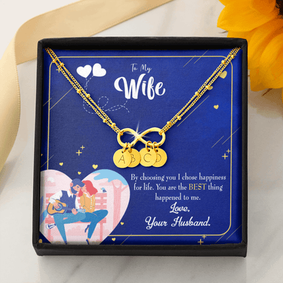 To My Wife I Chose Happiness Infinity Bracelet With Initial Charms - Infinity Bracelet