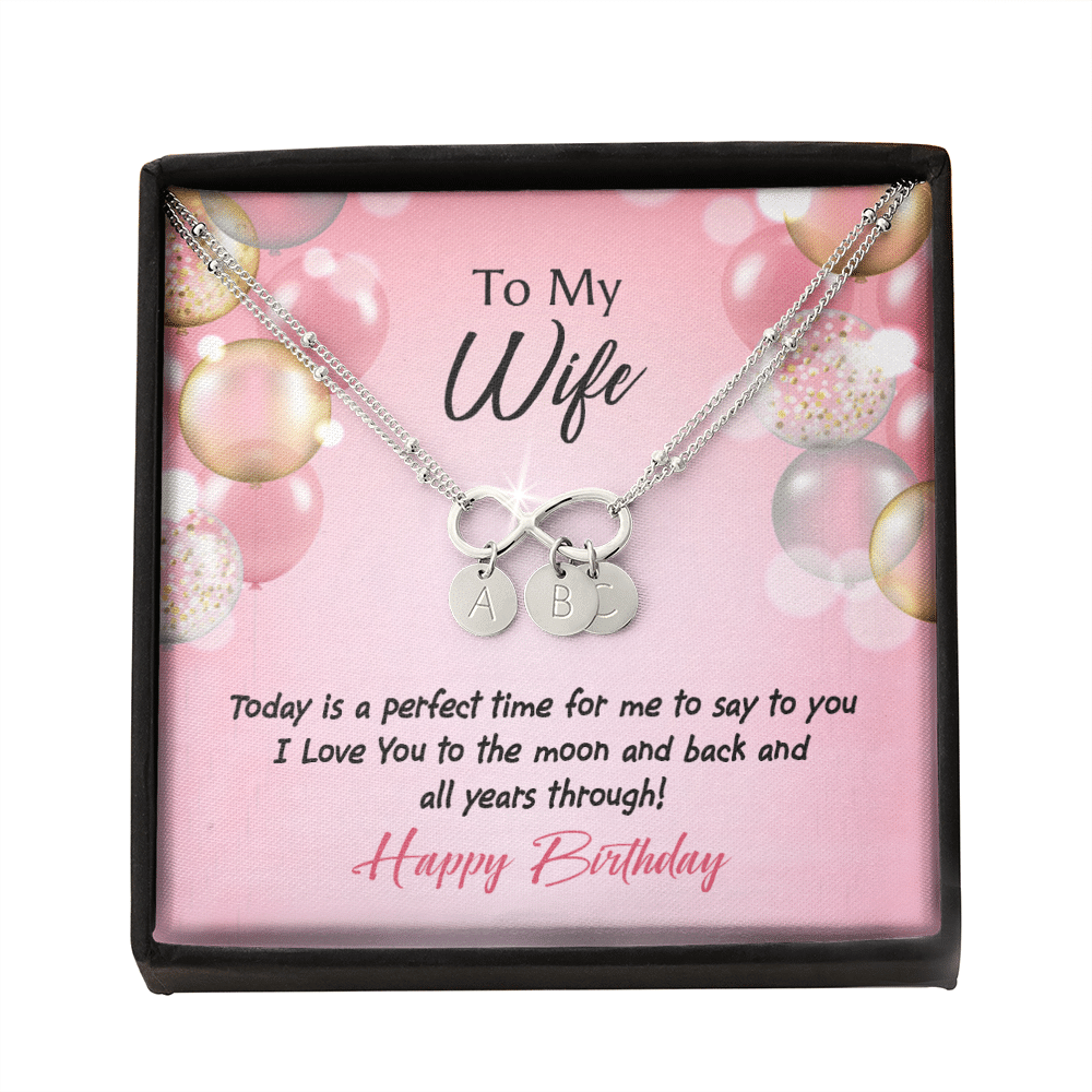 To My Wife Love You to Moon Birthday Infinity Bracelet With Initial Charms - Infinity Bracelet
