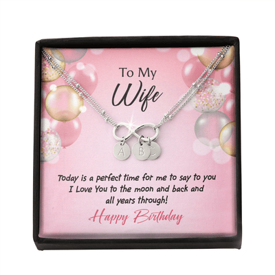 To My Wife Love You to Moon Birthday Infinity Bracelet With Initial Charms - Infinity Bracelet