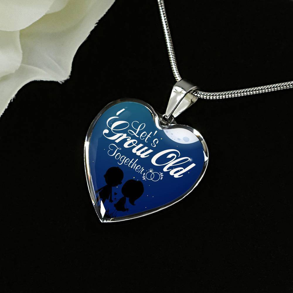 To Wife Let's Grow Old Together Stainless Steel or 18k Gold Heart Necklace Jewelry Gift  - Luxury Heart Pendant Necklace Gift Idea For Her/Him