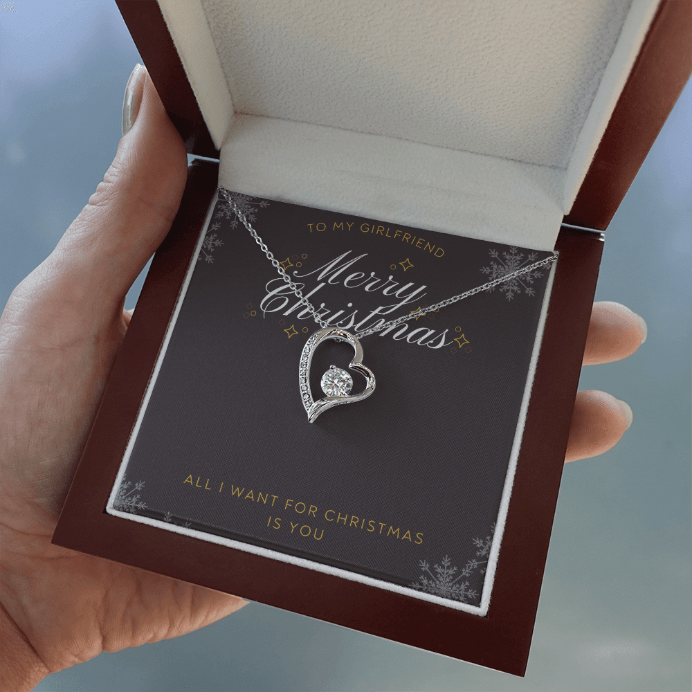 To My Girlfriend All I want For Christmas Message Card Forever Necklace 18k Gold or Stainless Steel 18" Necklace - Forever Love Necklace Gift Idea For Woman