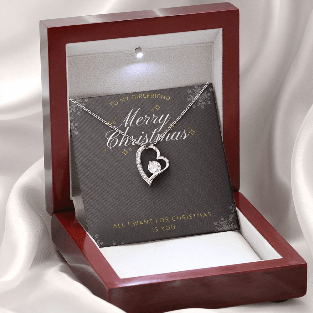 To My Girlfriend All I want For Christmas Message Card Forever Necklace 18k Gold or Stainless Steel 18" Necklace - Forever Love Necklace Gift Idea For Woman