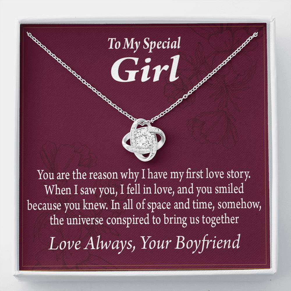 To My Girlfriend The Reason For First Love Story Love Knot Pendant Necklace Stainless Steel W Cz Stone - Luxury Love Knot Necklace Meanful Gift Idea For Her/Him