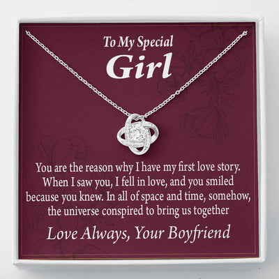 To My Girlfriend The Reason For First Love Story Love Knot Pendant Necklace Stainless Steel W Cz Stone - Luxury Love Knot Necklace Meanful Gift Idea For Her/Him