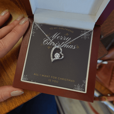 To My Girlfriend All I want For Christmas Message Card Forever Necklace 18k Gold or Stainless Steel 18" Necklace - Forever Love Necklace Gift Idea For Woman