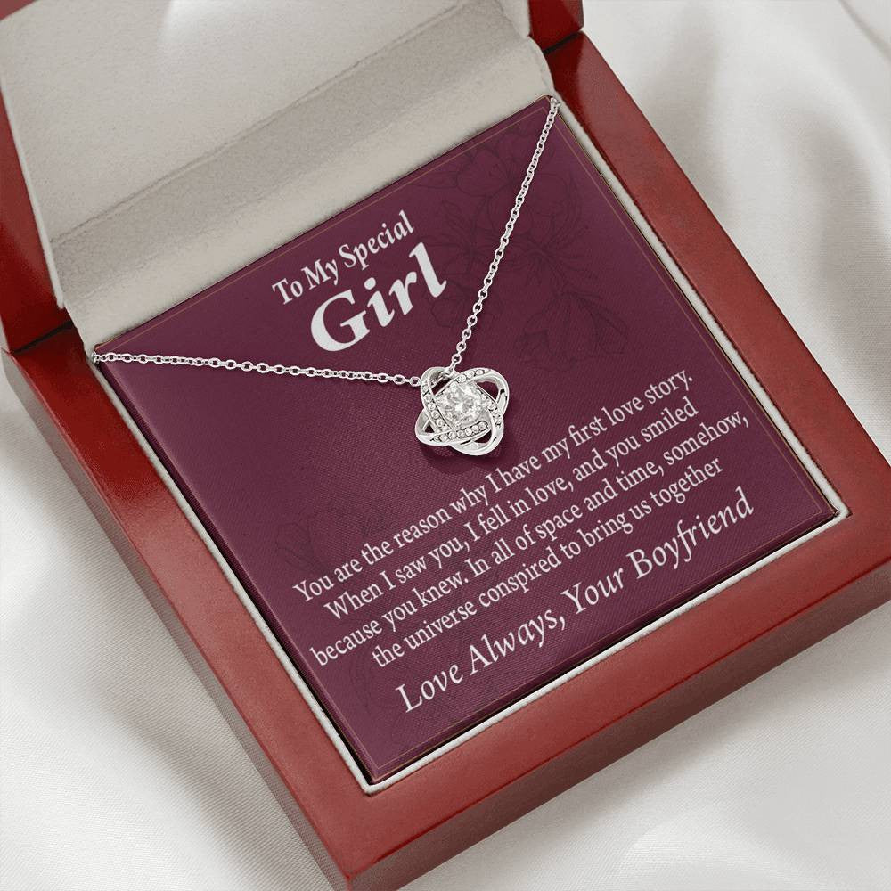 To My Girlfriend The Reason For First Love Story Love Knot Pendant Necklace Stainless Steel W Cz Stone - Luxury Love Knot Necklace Meanful Gift Idea For Her/Him