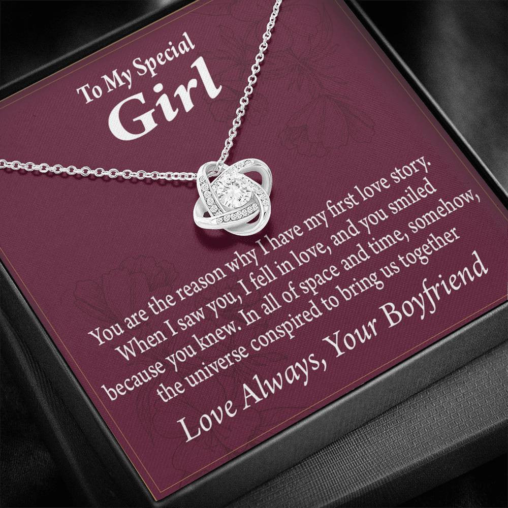 To My Girlfriend The Reason For First Love Story Love Knot Pendant Necklace Stainless Steel W Cz Stone - Luxury Love Knot Necklace Meanful Gift Idea For Her/Him