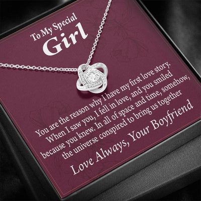 To My Girlfriend The Reason For First Love Story Love Knot Pendant Necklace Stainless Steel W Cz Stone - Luxury Love Knot Necklace Meanful Gift Idea For Her/Him