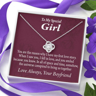 To My Girlfriend The Reason For First Love Story Love Knot Pendant Necklace Stainless Steel W Cz Stone - Luxury Love Knot Necklace Meanful Gift Idea For Her/Him