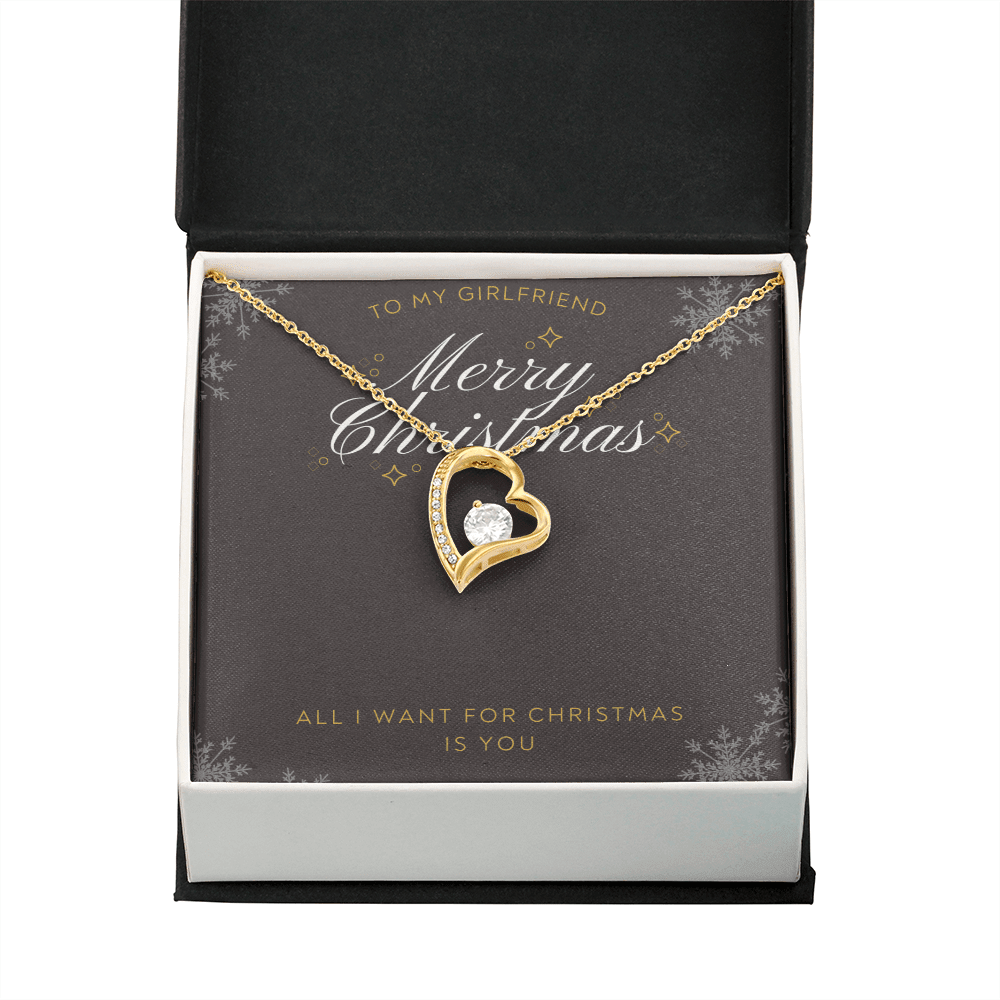 To My Girlfriend All I want For Christmas Message Card Forever Necklace 18k Gold or Stainless Steel 18" Necklace - Forever Love Necklace Gift Idea For Woman