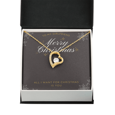 To My Girlfriend All I want For Christmas Message Card Forever Necklace 18k Gold or Stainless Steel 18" Necklace - Forever Love Necklace Gift Idea For Woman