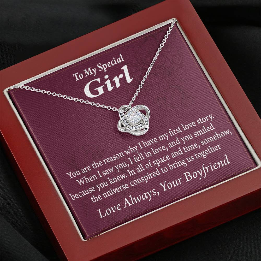 To My Girlfriend The Reason For First Love Story Love Knot Pendant Necklace Stainless Steel W Cz Stone - Luxury Love Knot Necklace Meanful Gift Idea For Her/Him