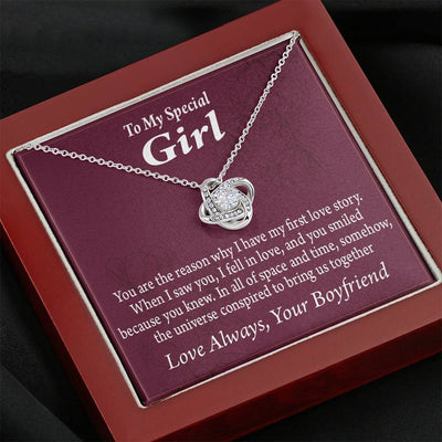 To My Girlfriend The Reason For First Love Story Love Knot Pendant Necklace Stainless Steel W Cz Stone - Luxury Love Knot Necklace Meanful Gift Idea For Her/Him