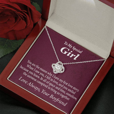 To My Girlfriend The Reason For First Love Story Love Knot Pendant Necklace Stainless Steel W Cz Stone - Luxury Love Knot Necklace Meanful Gift Idea For Her/Him
