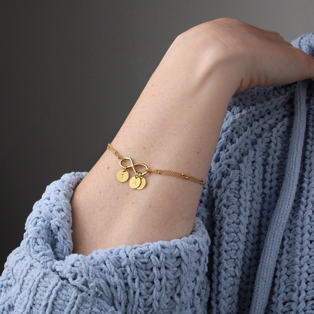 To My Wife I Chose Happiness Infinity Bracelet With Initial Charms - Infinity Bracelet