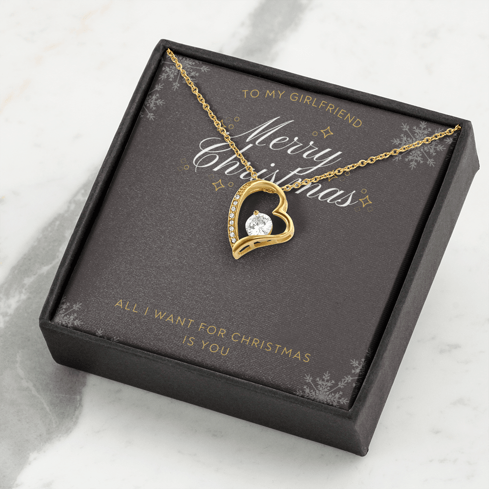 To My Girlfriend All I want For Christmas Message Card Forever Necklace 18k Gold or Stainless Steel 18" Necklace - Forever Love Necklace Gift Idea For Woman