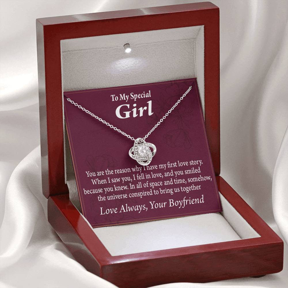 To My Girlfriend The Reason For First Love Story Love Knot Pendant Necklace Stainless Steel W Cz Stone - Luxury Love Knot Necklace Meanful Gift Idea For Her/Him