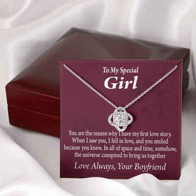 To My Girlfriend The Reason For First Love Story Love Knot Pendant Necklace Stainless Steel W Cz Stone - Luxury Love Knot Necklace Meanful Gift Idea For Her/Him