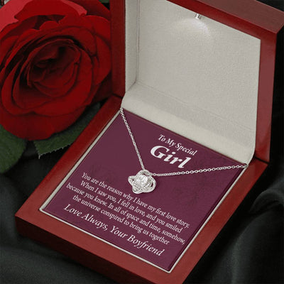 To My Girlfriend The Reason For First Love Story Love Knot Pendant Necklace Stainless Steel W Cz Stone - Luxury Love Knot Necklace Meanful Gift Idea For Her/Him