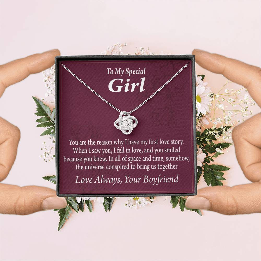 To My Girlfriend The Reason For First Love Story Love Knot Pendant Necklace Stainless Steel W Cz Stone - Luxury Love Knot Necklace Meanful Gift Idea For Her/Him