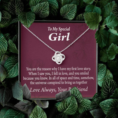To My Girlfriend The Reason For First Love Story Love Knot Pendant Necklace Stainless Steel W Cz Stone - Luxury Love Knot Necklace Meanful Gift Idea For Her/Him