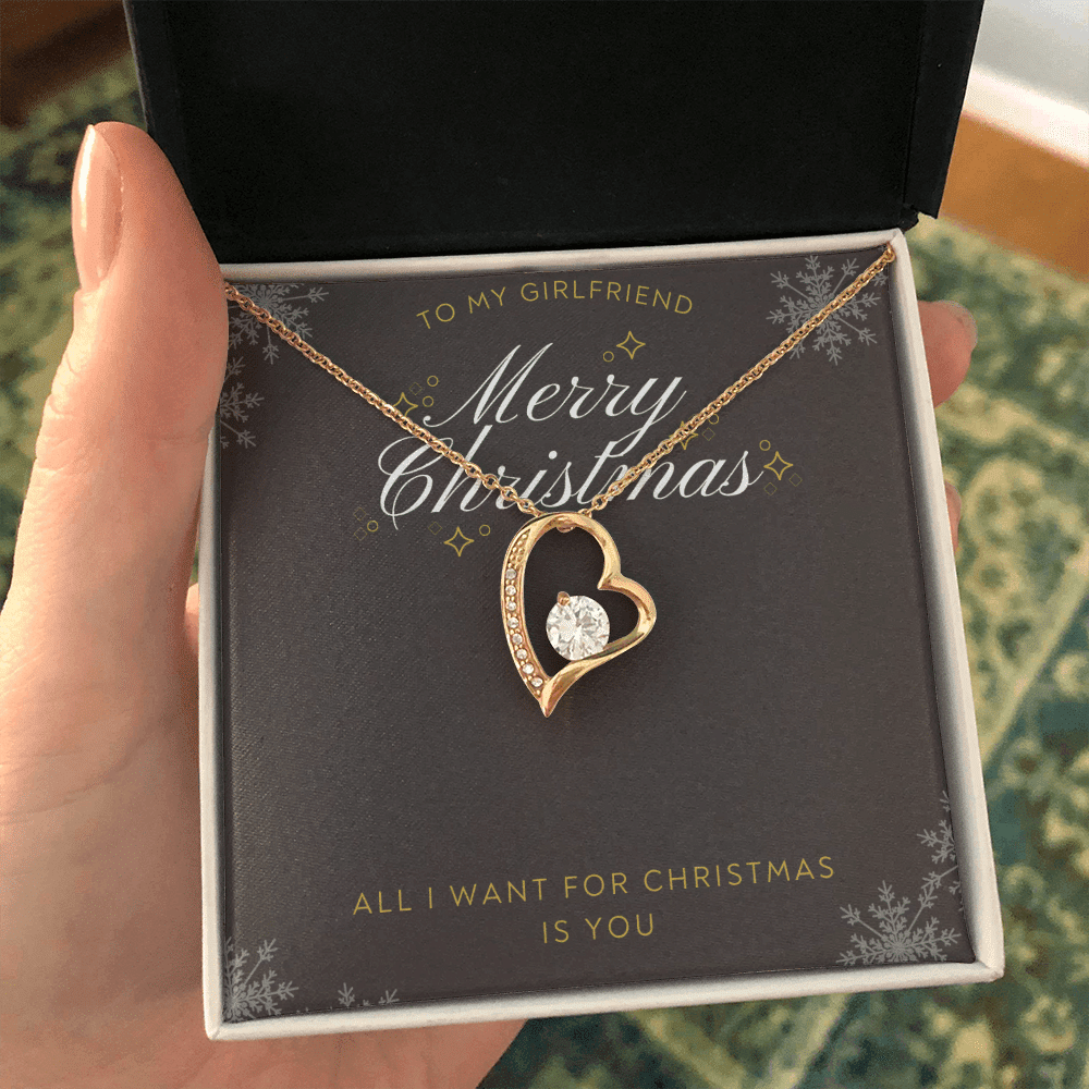 To My Girlfriend All I want For Christmas Message Card Forever Necklace 18k Gold or Stainless Steel 18" Necklace - Forever Love Necklace Gift Idea For Woman