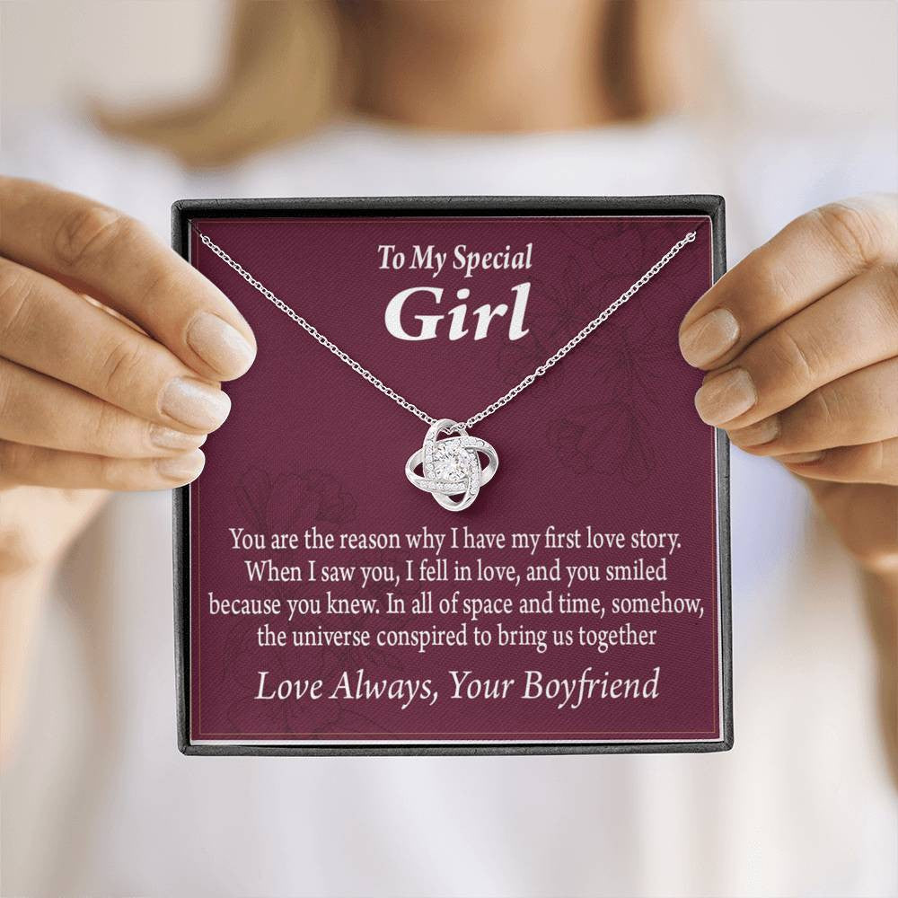 To My Girlfriend The Reason For First Love Story Love Knot Pendant Necklace Stainless Steel W Cz Stone - Luxury Love Knot Necklace Meanful Gift Idea For Her/Him