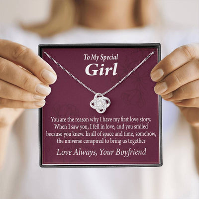 To My Girlfriend The Reason For First Love Story Love Knot Pendant Necklace Stainless Steel W Cz Stone - Luxury Love Knot Necklace Meanful Gift Idea For Her/Him