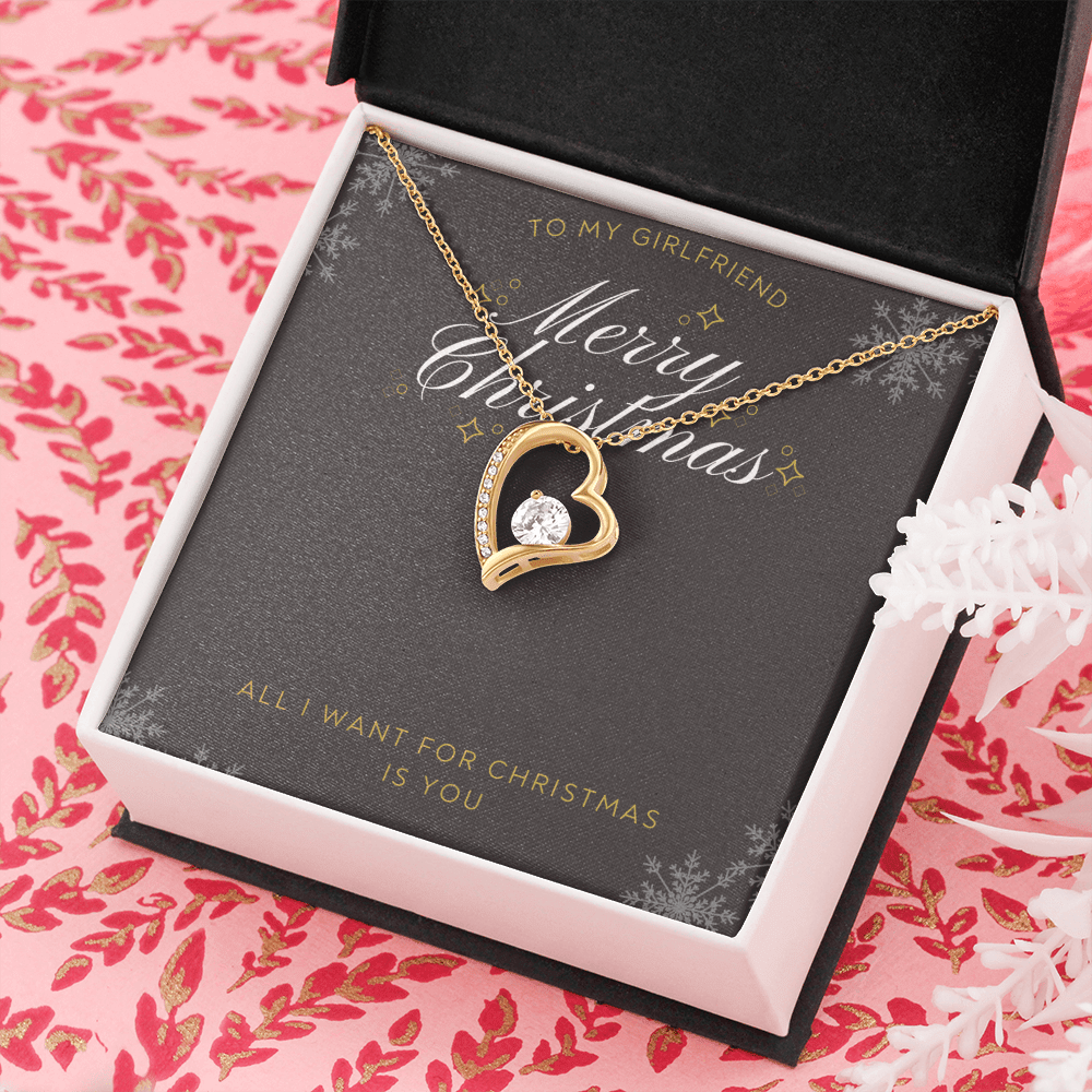To My Girlfriend All I want For Christmas Message Card Forever Necklace 18k Gold or Stainless Steel 18" Necklace - Forever Love Necklace Gift Idea For Woman