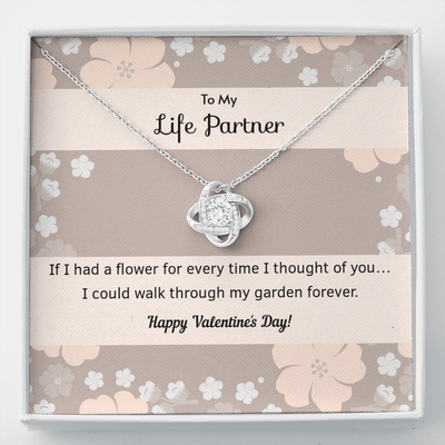 To My Wife Flower to My Life Partner Love Knot Message Card - Luxury Love Knot Necklace Meanful Gift Idea For Her/Him