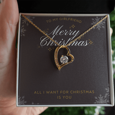 To My Girlfriend All I want For Christmas Message Card Forever Necklace 18k Gold or Stainless Steel 18" Necklace - Forever Love Necklace Gift Idea For Woman