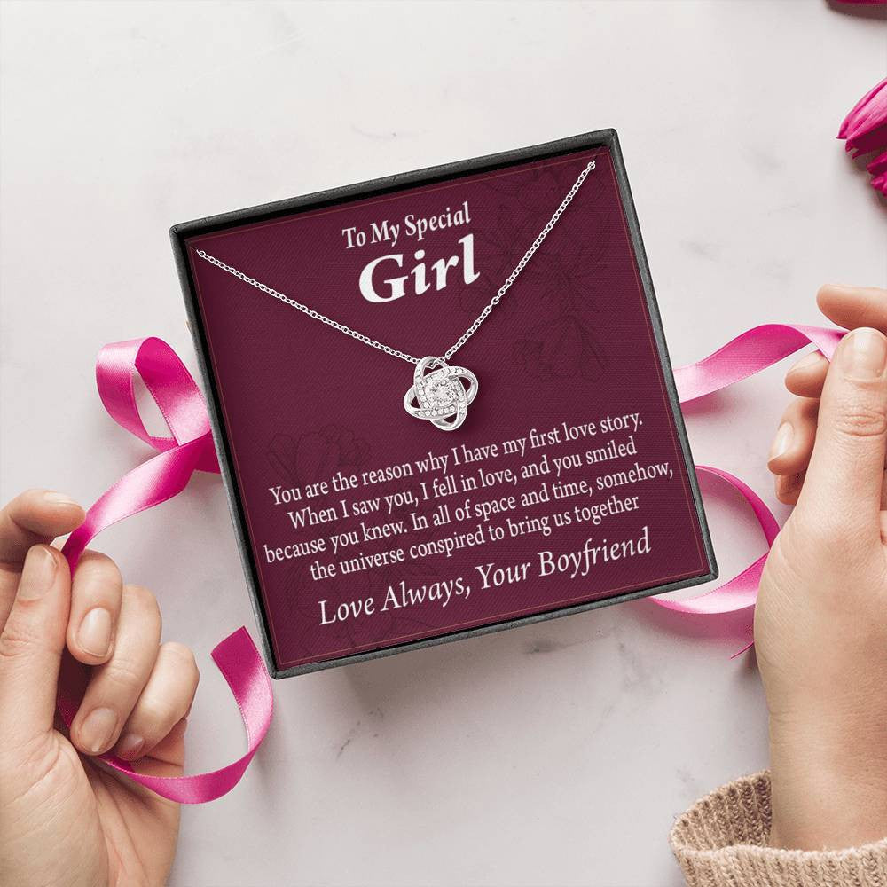 To My Girlfriend The Reason For First Love Story Love Knot Pendant Necklace Stainless Steel W Cz Stone - Luxury Love Knot Necklace Meanful Gift Idea For Her/Him