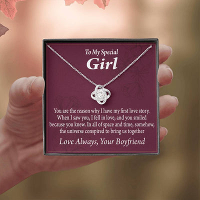 To My Girlfriend The Reason For First Love Story Love Knot Pendant Necklace Stainless Steel W Cz Stone - Luxury Love Knot Necklace Meanful Gift Idea For Her/Him