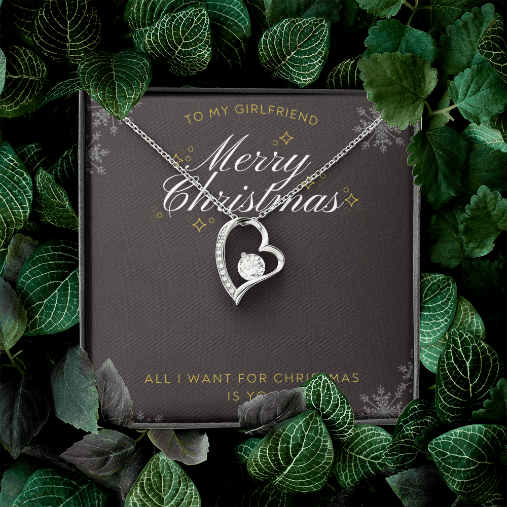 To My Girlfriend All I want For Christmas Message Card Forever Necklace 18k Gold or Stainless Steel 18" Necklace - Forever Love Necklace Gift Idea For Woman
