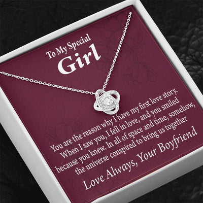 To My Girlfriend The Reason For First Love Story Love Knot Pendant Necklace Stainless Steel W Cz Stone - Luxury Love Knot Necklace Meanful Gift Idea For Her/Him