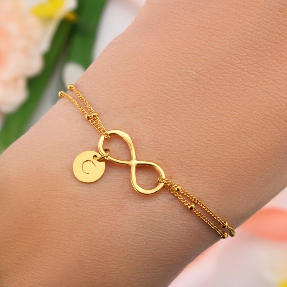 To My Wife I Chose Happiness Infinity Bracelet With Initial Charms - Infinity Bracelet