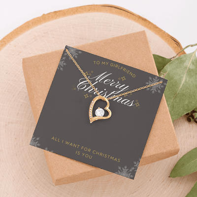 To My Girlfriend All I want For Christmas Message Card Forever Necklace 18k Gold or Stainless Steel 18" Necklace - Forever Love Necklace Gift Idea For Woman