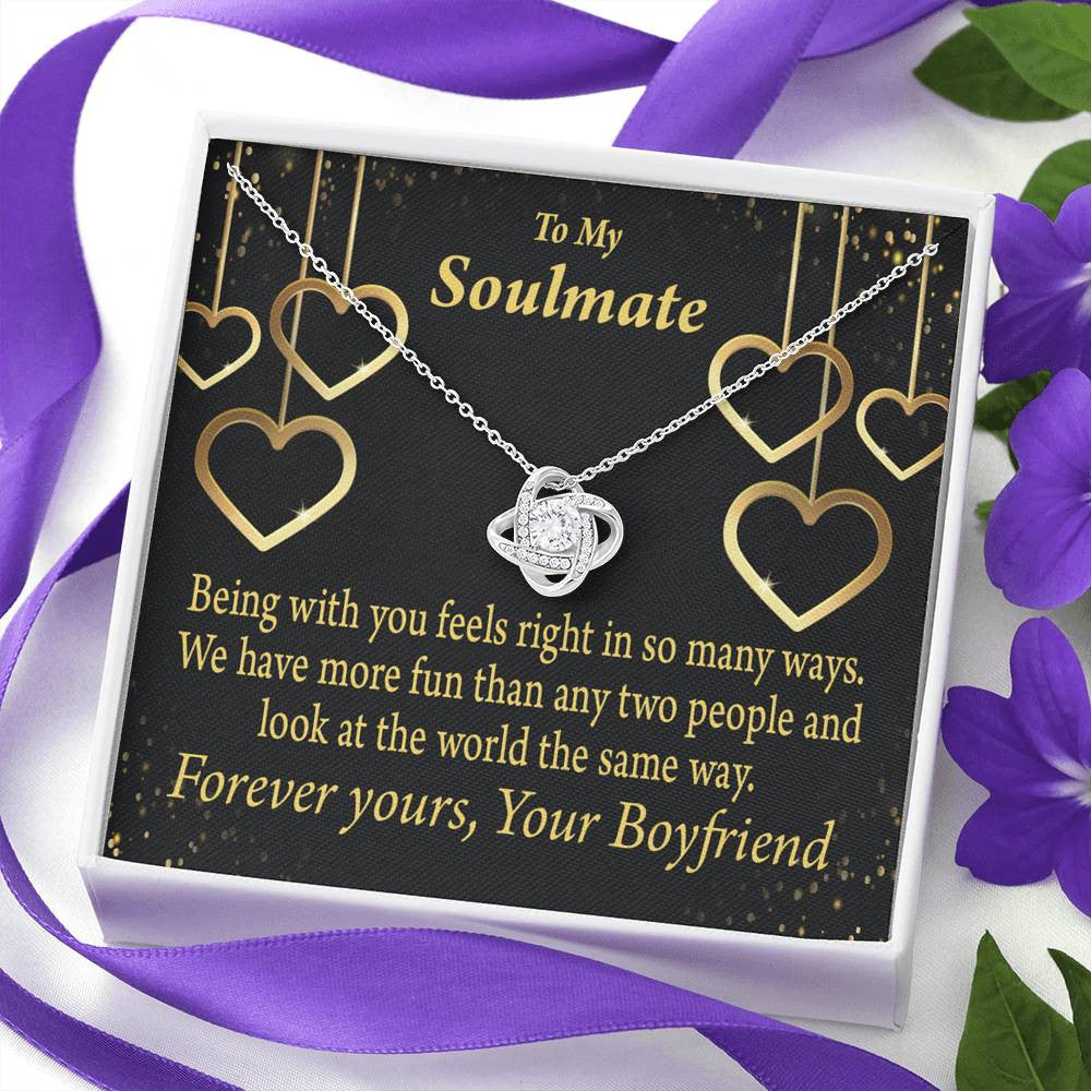 To My Girlfriend Life Is Good With You In It Love Knot Pendant Necklace Stainless Steel W Cz Stone - Luxury Love Knot Necklace Meanful Gift Idea For Her/Him