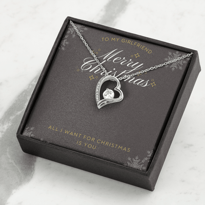 To My Girlfriend All I want For Christmas Message Card Forever Necklace 18k Gold or Stainless Steel 18" Necklace - Forever Love Necklace Gift Idea For Woman