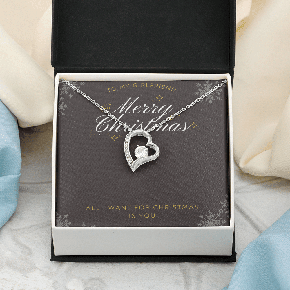 To My Girlfriend All I want For Christmas Message Card Forever Necklace 18k Gold or Stainless Steel 18" Necklace - Forever Love Necklace Gift Idea For Woman
