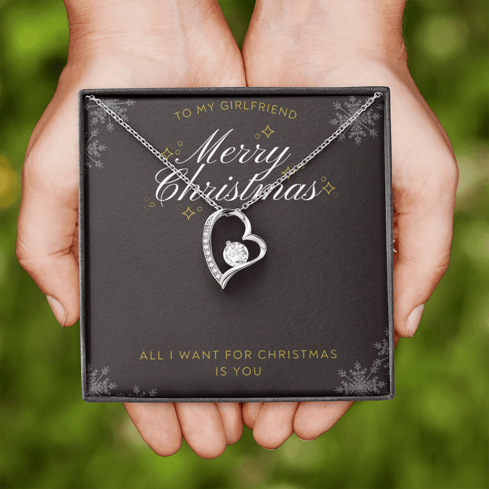 To My Girlfriend All I want For Christmas Message Card Forever Necklace 18k Gold or Stainless Steel 18" Necklace - Forever Love Necklace Gift Idea For Woman