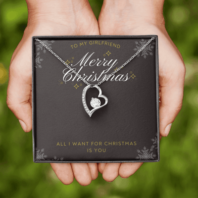 To My Girlfriend All I want For Christmas Message Card Forever Necklace 18k Gold or Stainless Steel 18" Necklace - Forever Love Necklace Gift Idea For Woman