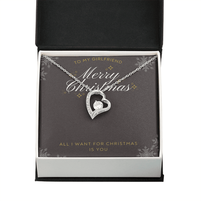 To My Girlfriend All I want For Christmas Message Card Forever Necklace 18k Gold or Stainless Steel 18" Necklace - Forever Love Necklace Gift Idea For Woman