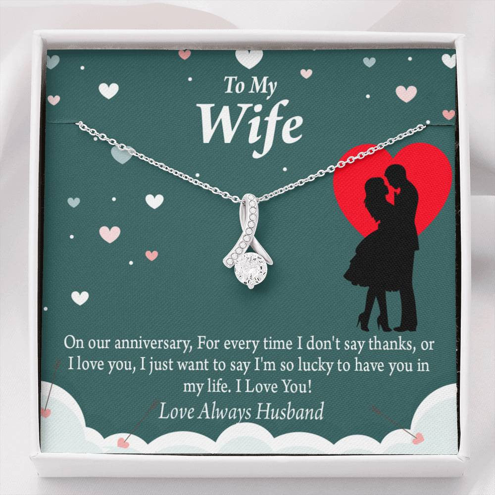 To My Wife To My Future Wife Anniversary Eternity Ribbon Stone Pendant 14K White Gold Stainless Steel Jewelry Gift  - Alluring Beauty Necklace Gift For Her